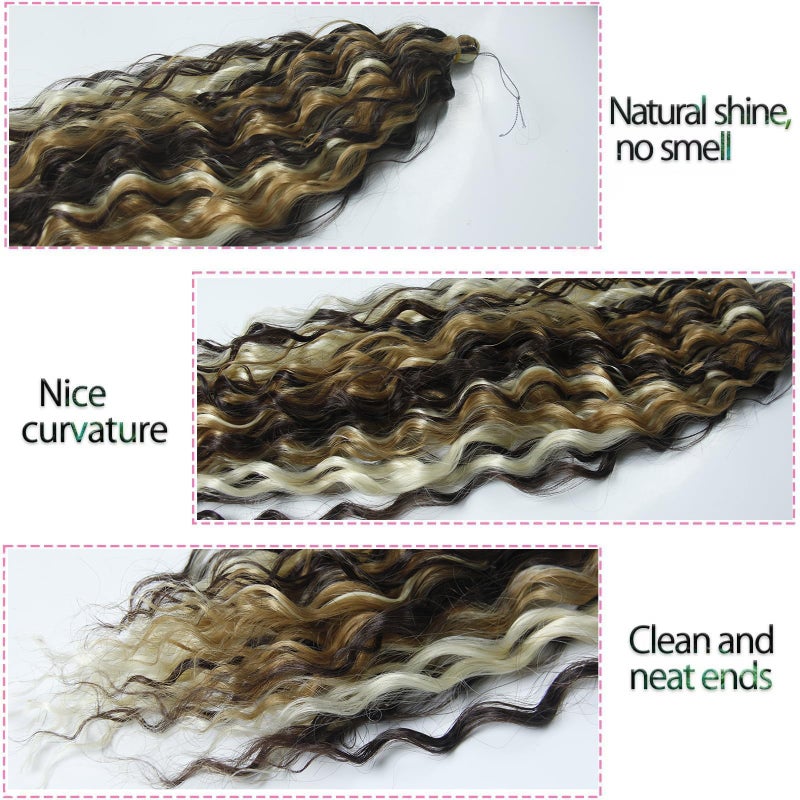 Dsoar Deep Twist Crochet Hair 22 Inch Highlight Deep Wave Curly Braiding Hair 3 Packs Water Wave Synthetic Hair Extensions for Women (4/27/613#) - Image 3